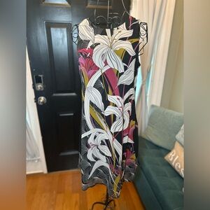 Floral Sleeveless Dress - Black, White, Pink